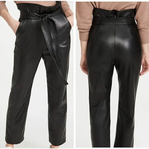 ALEXIS Kayden Vegan Leather Paperbag Pants w/ Removable Tie Belt, Black, EUC!